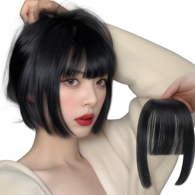 가발위드 레이어드 히메컷 앞머리 탑커버 사이드 옆머리 부분 가발, 앞머리 진한블랙, 1개