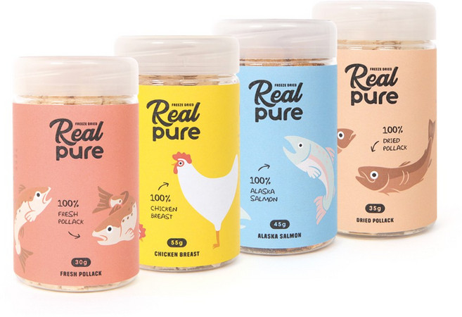 리얼퓨어 동결건조 반려동물 간식 큐브 4종 세트, 닭가슴살, 명태, 연어, 북어, 1세트