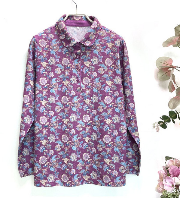 국민할매 국내생산 할머니옷 봄 가을 소프트 국화꽃 긴팔 카라티셔츠[BS-20] 요양원옷