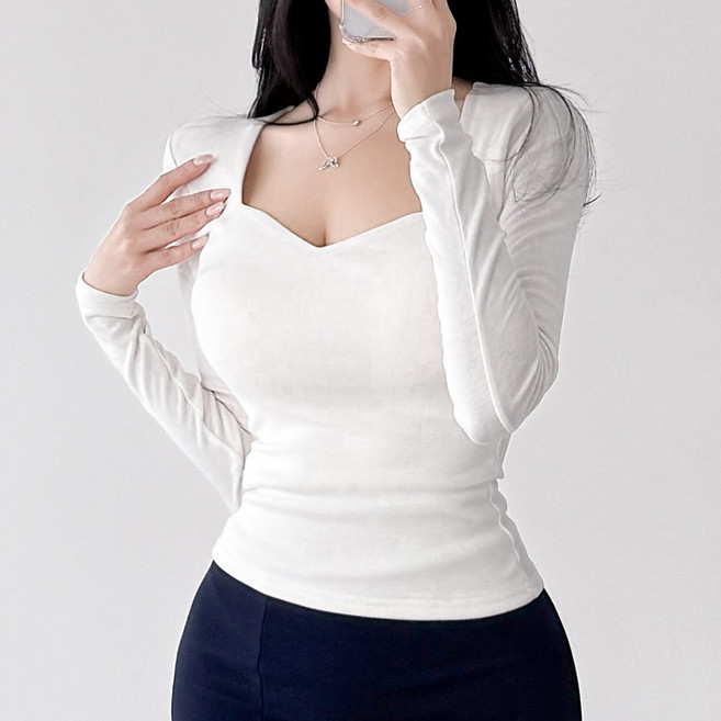 글램디브 티베그 무지 슬림핏 긴소매 티셔츠 AB1081