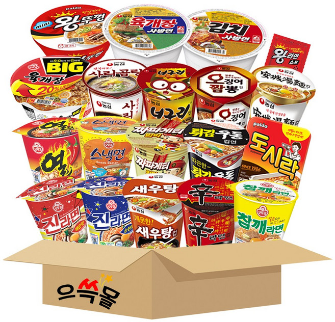으쓱몰 소컵라면 18종 세트 김치사발면+너구리+사리곰탕+새우탕+신라면+안성+오징어짬뽕+육개장사발면+짜장범벅+튀김우동+진순+진매+오뚜기육개장+참깨라면+도시락+왕뚜껑+열라면+스낵면