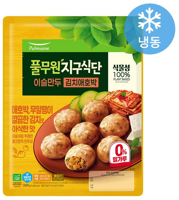 풀무원 지구식단 이슬만두 김치애호박 1.02kg 담백한, 3개