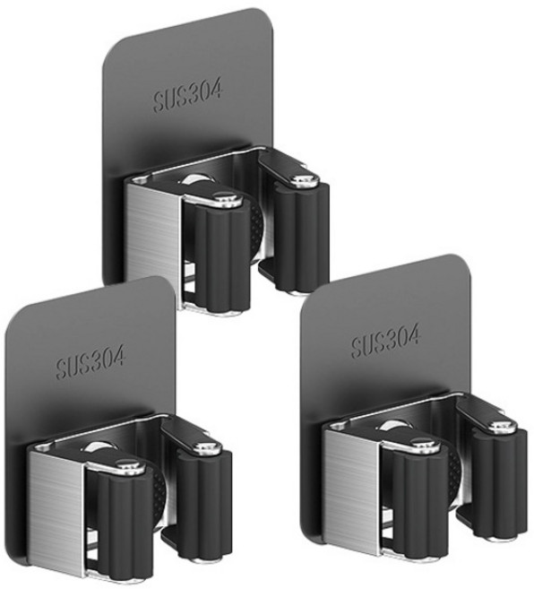 홈시그널 청소도구 거치대 접착식 욕실도구 다용도 걸이 스텐 정리, 3개, 단일_블랙