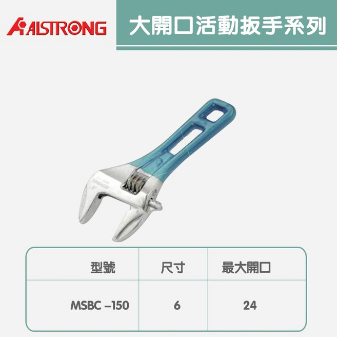 活動板手 MGS-150/MGS-200G/MGS-250G/MSB-150/MSB-200/MSB-250, 1個, 膠柄輕量極短型大開口板手MSBC-150