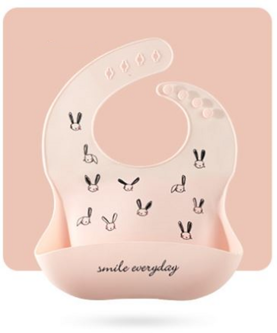 아기 턱받이 실리콘 방수 자기주도 이유식 어린이집 코니 더마더 특허 침받이 무쉬, A타입-핑크토끼, 1개