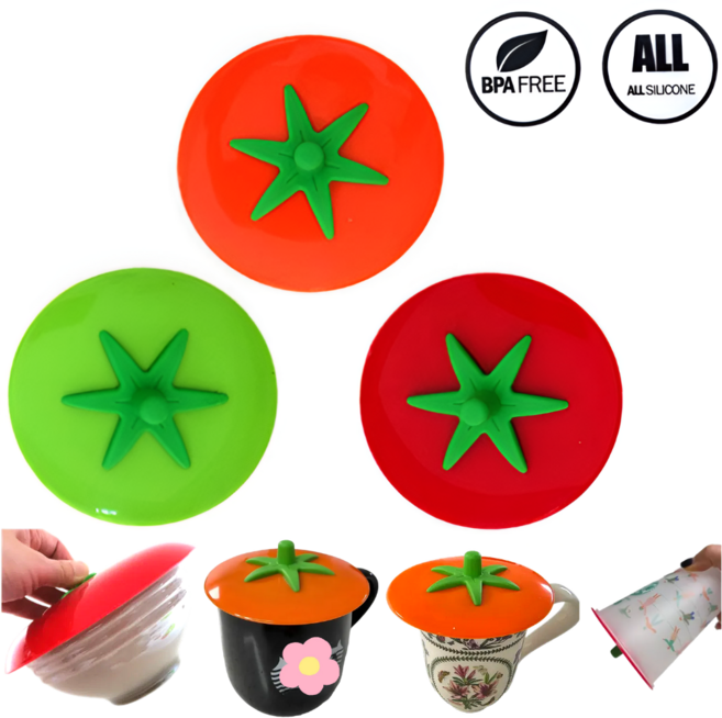 [국내제작] 해보닉 다용도 실리콘 밀페 뚜껑 소 3p, 레드+오렌지+그린, 3개