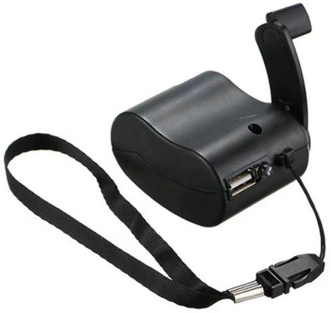 캠핑용 비상용 자가발전기 소형 핸드 크랭크 발전기 저소음 USB 수동발전기 가정용, 블랙, 1개