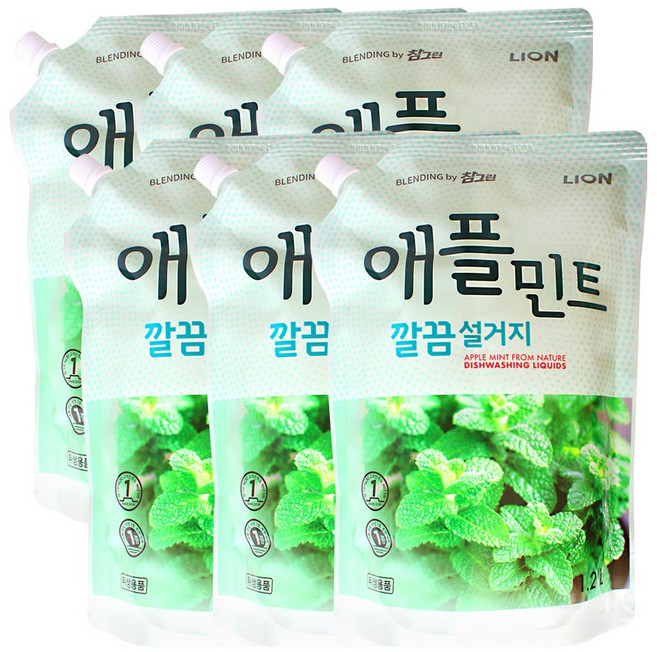 참그린 애플민트 깔끔설거지 1.2L, 6개