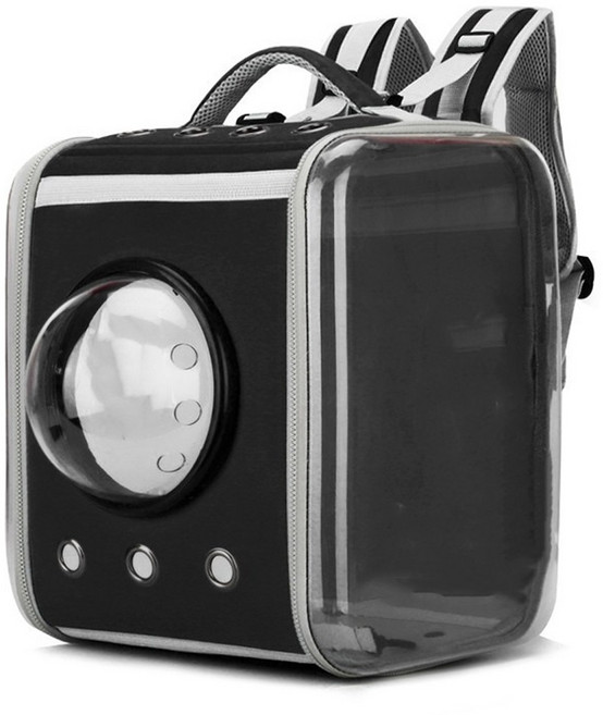 우아지오 반려동물 투명 외출가방 우주선 네모백팩, 1개, 블랙