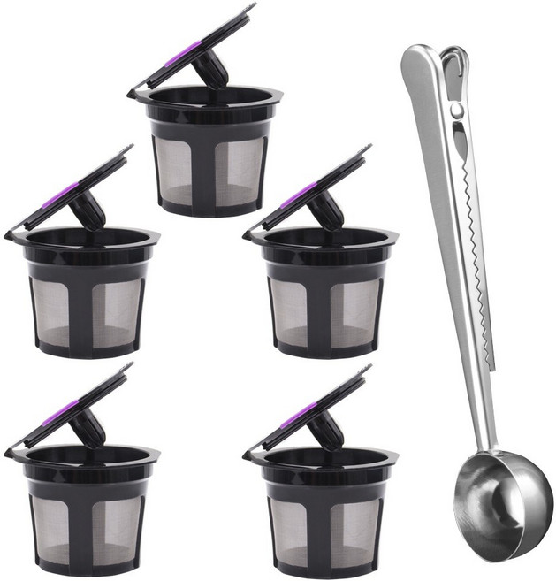 큐리그 호환 재사용 캡슐 5개 스푼 세트 KEURIG 2.0 1.0 Mini Plus 재활용 케이컵 KCup 파파모미