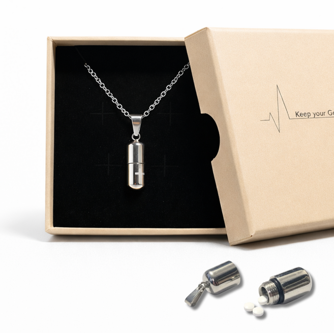 바시스 알약 보관 생존 캡슐 목걸이 니트로글리세린 비상약통