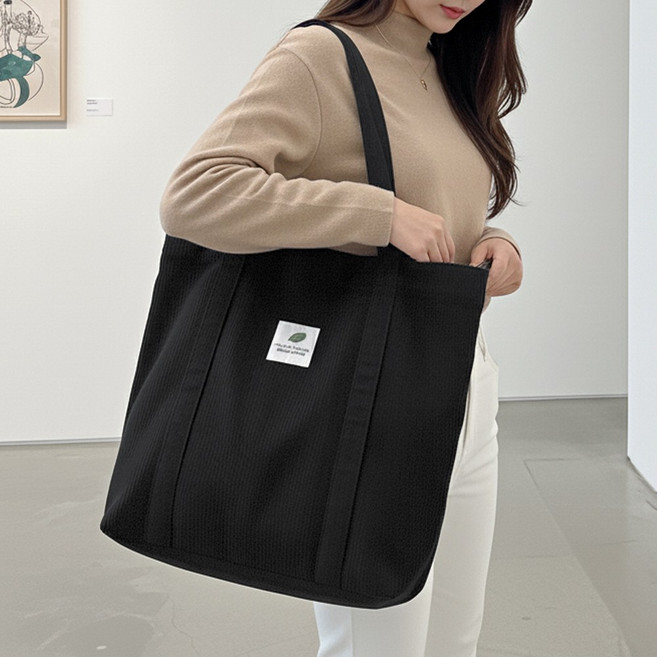 라뷰드 데일리 코듀로이 에코백 여성 겨울 골덴 가방 여자 대용량 캔버스 숄더백 골지패턴 패치라벨 면가방