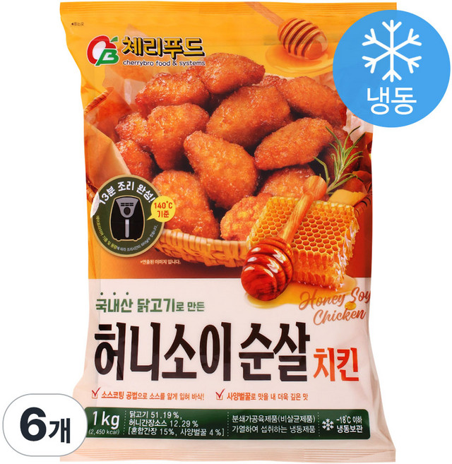 체리푸드 허니 소이 순살 치킨 1kg, 6개