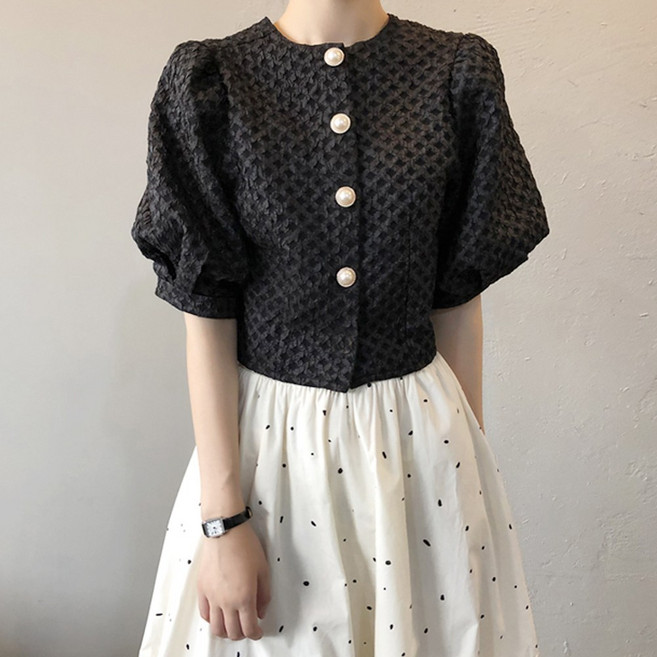 메이킹유 소매퍼프 진주 버튼 575마레트블라우스