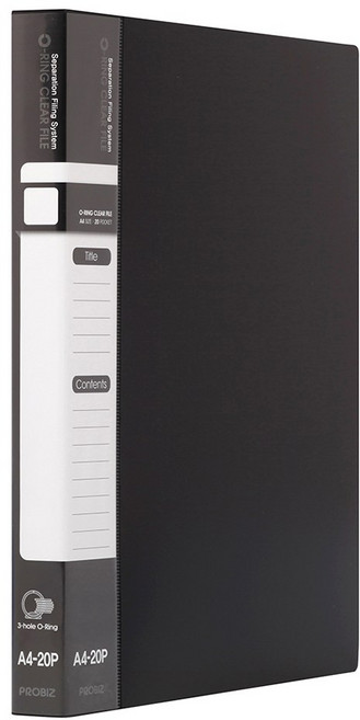 프로비즈 3공 O링 클리어파일 바인더화일 20매, 1개, 블랙
