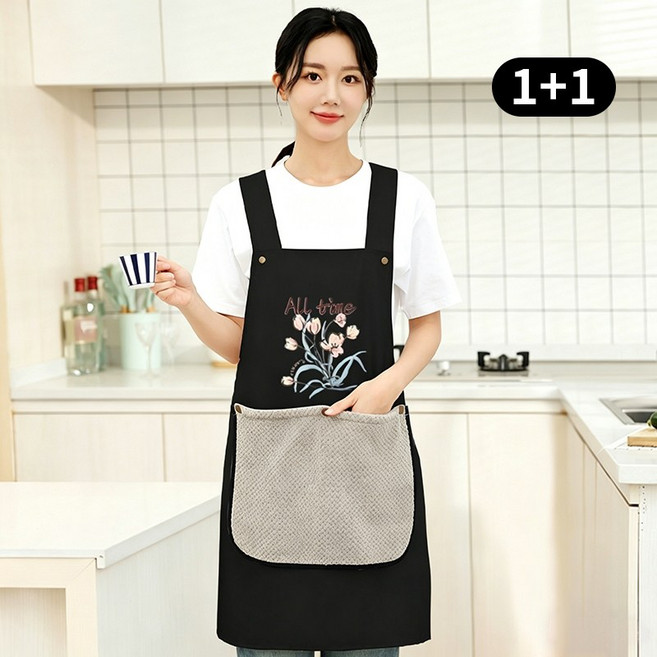 BLACK K7 여성 손타월 방수 앞치마 1+1 주방용, 2개, 블랙