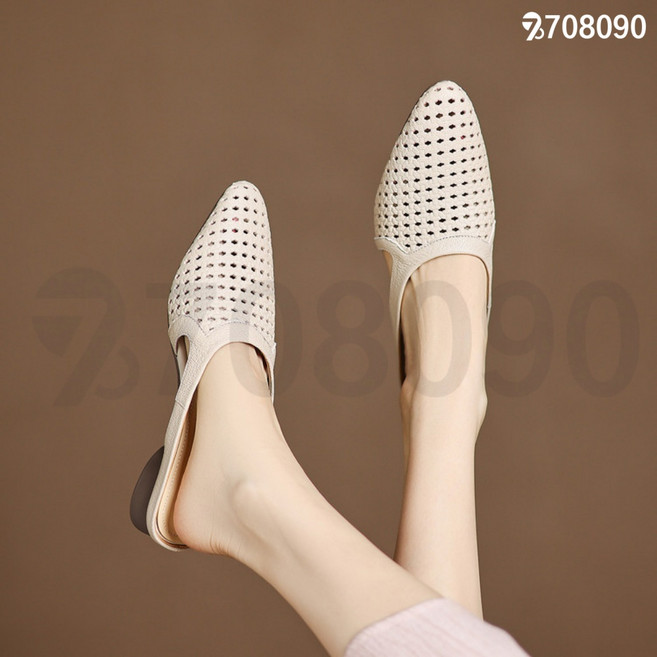 708090여름 부드러운 가죽 레이스 짜임 앞막 슬리퍼 굵은 힐 통기성 좋음 여성 데일리 캐주얼 외출 샌들
