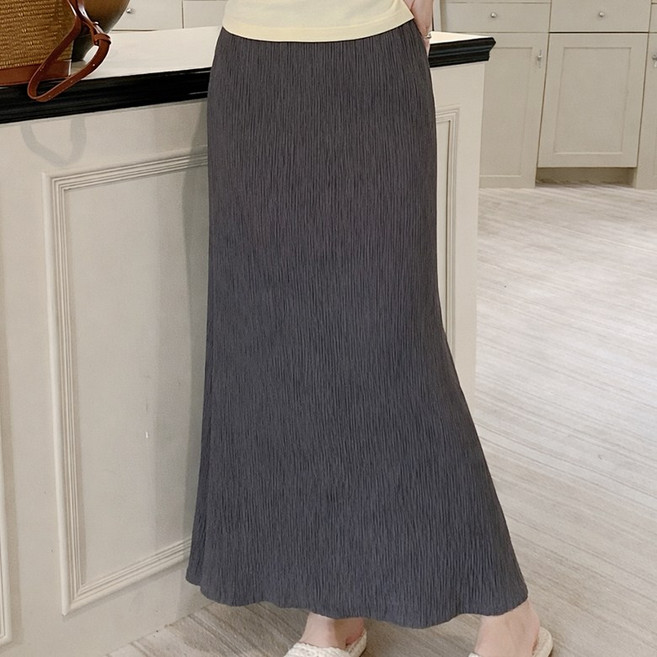 바이누아 여성 머메이드 플리츠 롱스커트