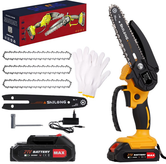 SHILONG 무선 리튬 전기톱 작은 체격 고출력 2000mAh 배터리1개 풀세트 가족 세트, 1세트