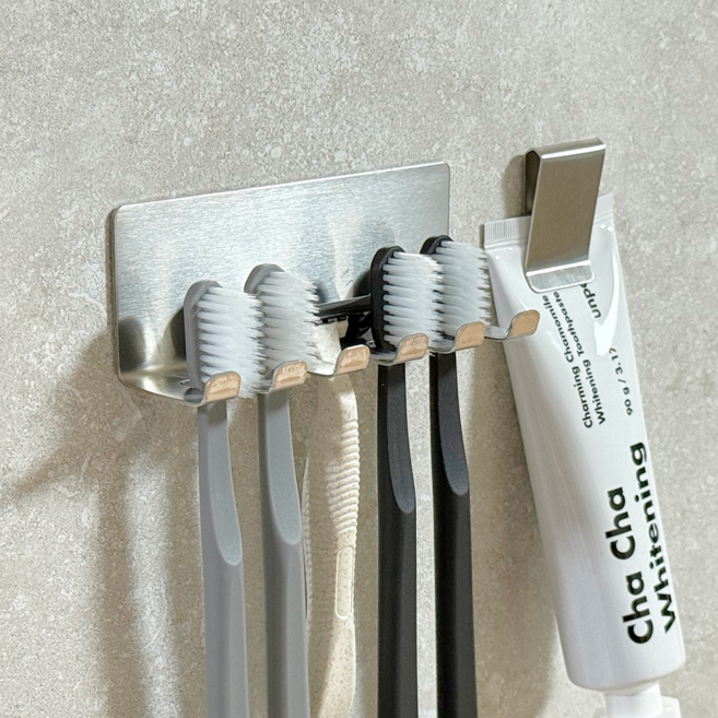 304 무타공 스텐 칫솔걸이 세트, 1세트, 4인용