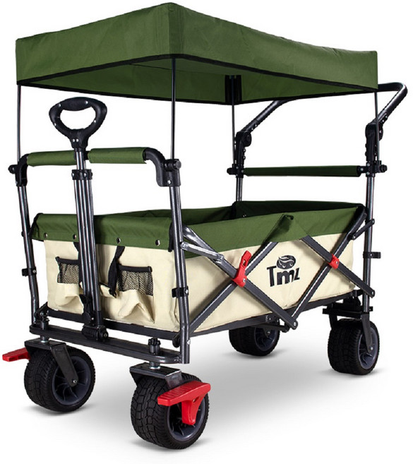 접이식 웨건 다용도 아웃도어 폴딩 야외 다목적 캠핑 와이드 휠 접이식 카트 캠핑, 1개, 베이지/그린