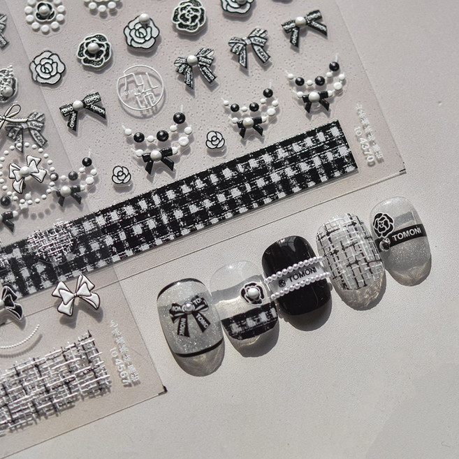 키라데이 트위드 리본 3D 네일스티커, 1개, 블랙로즈