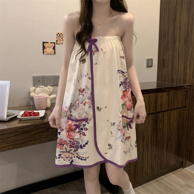 베코니아 여성용 골프가운 입고 벗기 편한 프리미엄 샤워 가운, 1개, 보랏빛 정원