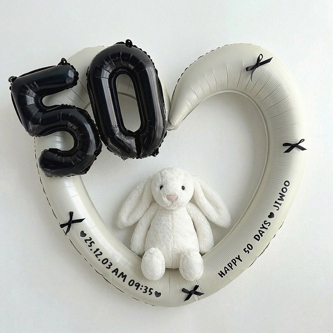 로나파티 50일 셀프 촬영 레터링 숫자 풍선 하트 아기 기념일 소품 용품, 크림 하트+블랙