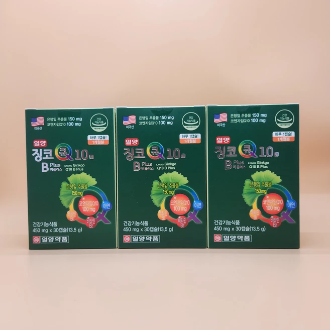 일양 징코큐텐비플러스 450mg x 30캡슐 x 3박스(40.5g) 3개월분, 30정, 3개 - 쿠팡