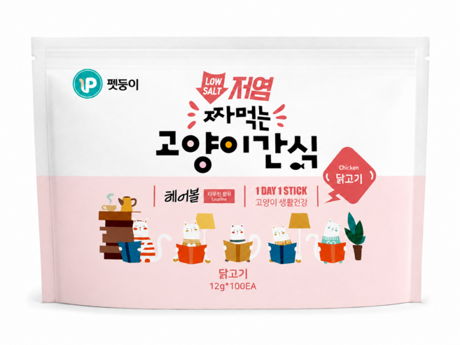 펫둥이 저염 짜먹는 고양이 간식 100P, 100개, 12g, 닭고기맛