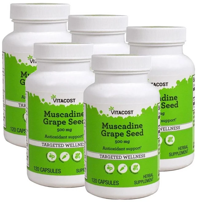 비타코스트 무스카딘 포도씨 추출물 500mg 캡슐 Vitacost Muscadine Grape Seed, 5개, 120정 - 쿠팡