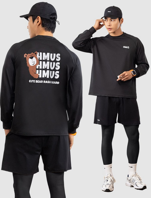 남자 루즈핏 래쉬가드 상의 + 반바지 레깅스 하의 수영복 비치웨어 세트