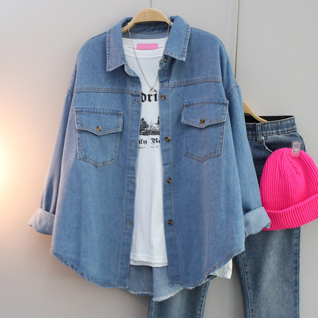 달콩 로컬오버핏데님셔츠 여성 청남방 긴팔 시크한 데일리룩