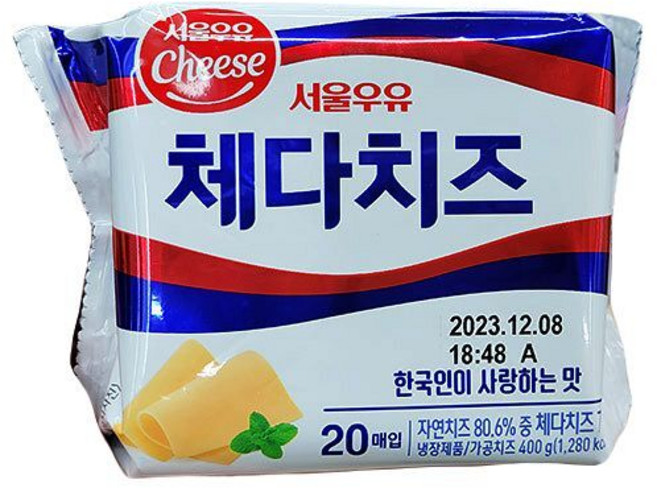 서울우유 체다 슬라이스 치즈, 20개, 18g