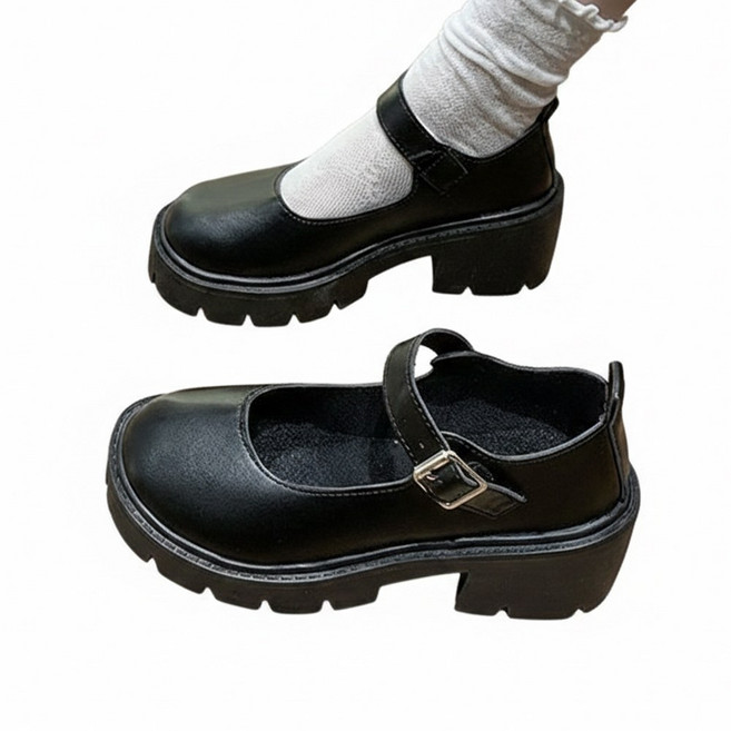 차쿠 여성 통굽 로퍼 메리제인 키높이 굽높이 6cm