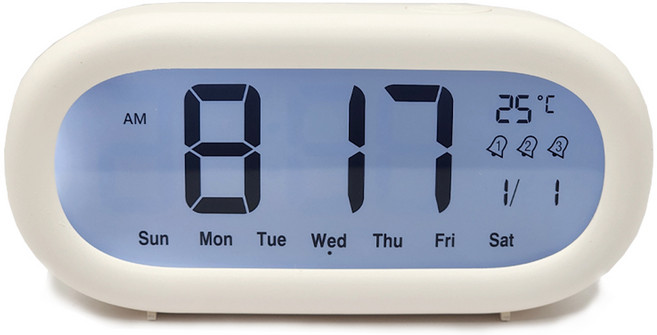 윙고 탁상시계 무소음 건전지 무선 미니알람시계 심플디자인, 화이트