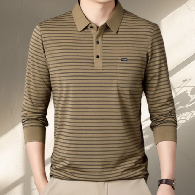 코엑티 남성 봄 가을 스트라이프 카라 긴팔티