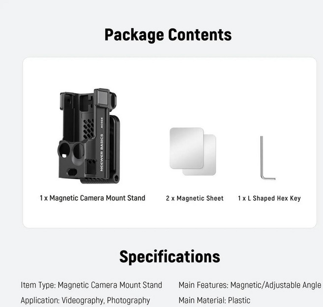 베이직 마그네틱 홀더 오즈모 포켓 확장 어댑터용 브래킷 필 라이트용 나사 구멍, 01 블랙 컬러, 1개