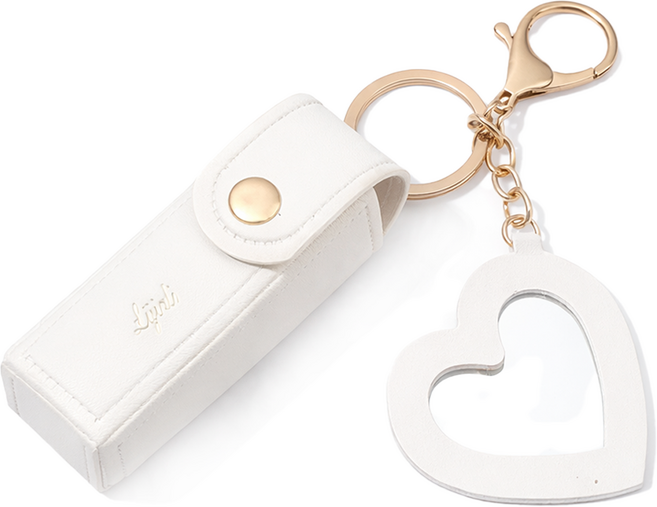 립스틱 케이스 거울 키링 보관 수납 키홀더 열쇠고리, 화이트, 1개