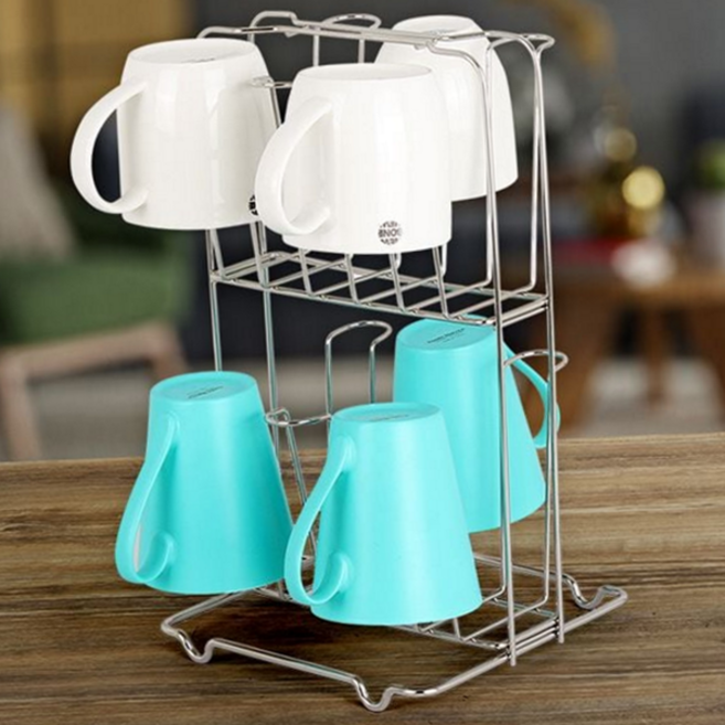 2단 스텐 주방 컵걸이 컵건조대 싱크대 위생 컵정리대 주방컵꽂이 주방수납용품 컵걸이선반, 단품, 1개