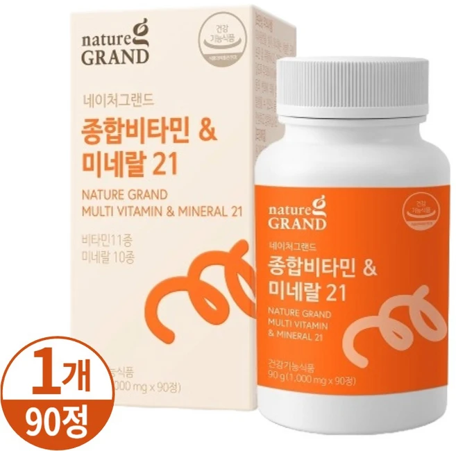 네이처그랜드 종합비타민 미네랄 21종 유기농부원료 / 소비기한 26년 1월 28일 임박제품, 1개, 90정 - 쿠팡