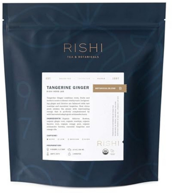 Rishi Tea Tangerine Ginger Herbal Tea 1 Pounds 리쉬티 탠저린 진저 허브티 453g, 1개, 1개입