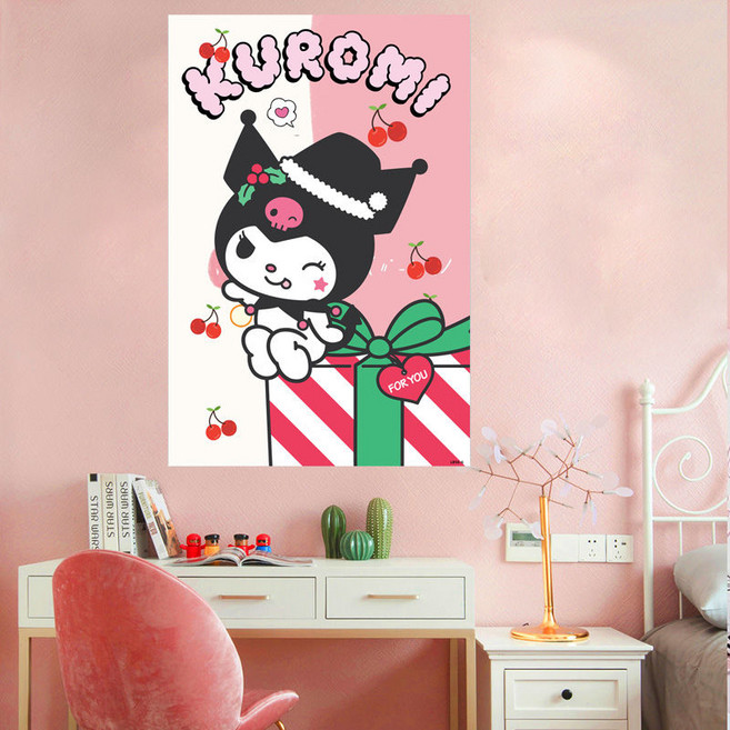 데코 벽면스티커 쿠로미 귀여운 캐릭터 주방 욕실 침실 화장실 냉장고 놀이방 꾸미기 벽지 인테리어 기숙사 포스터, F