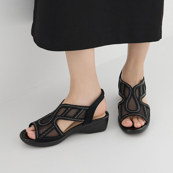 제이슈 가니트 통굽 시스루 큐빅 샌들 4.5cm