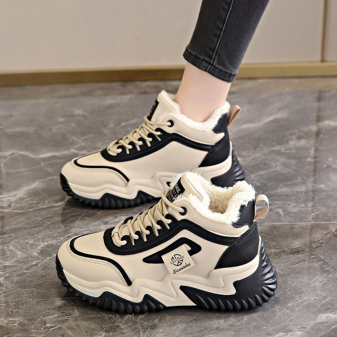 Modern Fashion 여성 하이탑 털 운동화 키높이 기모 스니커즈 D25