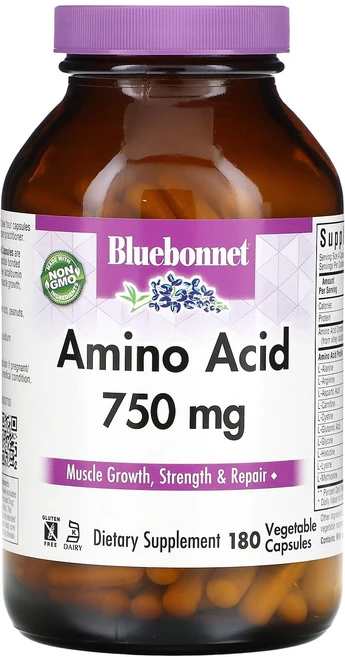 Bluebonnet Nutrition 아미노산 캡슐 750mg 베지 캡슐 180정, BluebonnetNutrition아미노산캡슐750mg, 1개 - 쿠팡