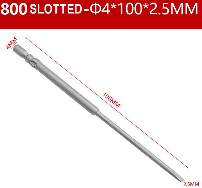 10Pcs 800 슬롯 전기 스크루 드라이버 비트 세트 4mm 라운드 생크 S2 합금강 마그네틱 플랫 드릴 스크류, 4x100x2.5MM