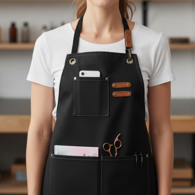 BAEny배니 방수 앞치마 캔버스 카페 미용실 바리스타 끈조절 남녀공용, 1개, 블랙