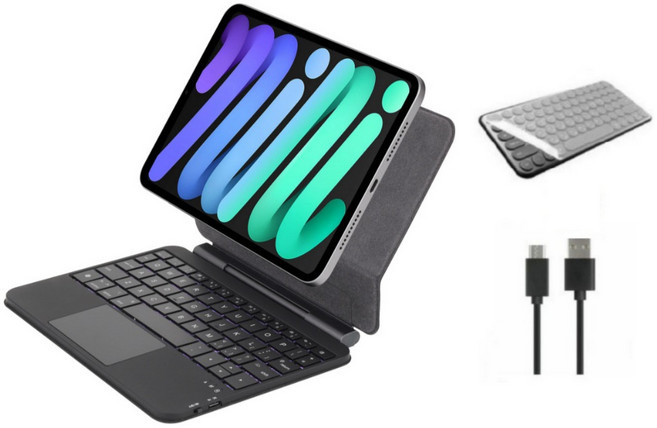 케이스나라 아이패드 미니7 A17 Pro / Mini 6 세대 호환 매직 블루투스 키보드 케이스 커버 한국어, 1개, 블랙
