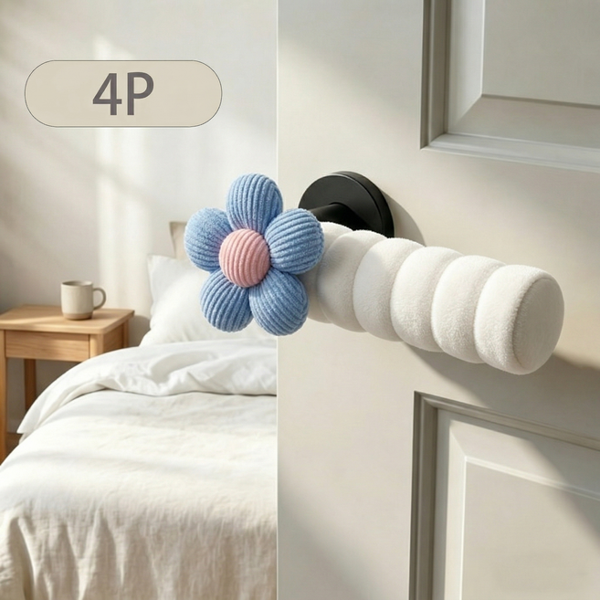 쬬린 플라워 문손잡이 보호쿠션 커버, 불루 4P